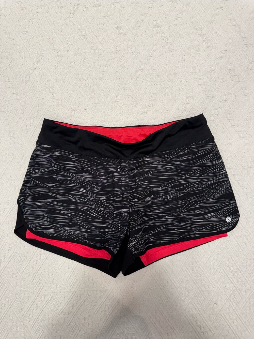 Layer 8 Black Shorts with Red Liner and Wave Print
